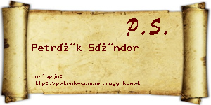 Petrák Sándor névjegykártya
