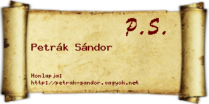 Petrák Sándor névjegykártya